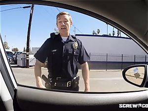 CAUGHT! dark-hued nymph gets splattered deepthroating off a cop