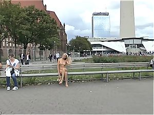 blonde Czech teen showing her scorching body bare in public